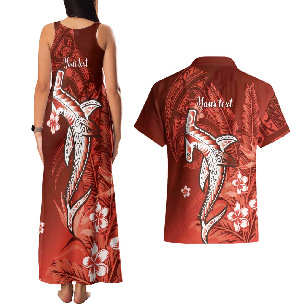 Personalized Hawaiian Maori Hammerhead Shark Couples Matching Tank Maxi Dress and Hawaiian Shirt Ulaula Plumeria LT9 - Polynesian Pride