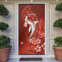 Personalized Hawaiian Maori Hammerhead Shark Door Cover Ulaula Plumeria - Polynesian Pride