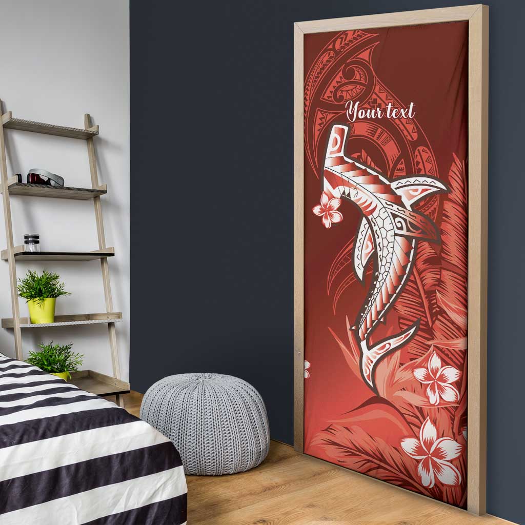 Personalized Hawaiian Maori Hammerhead Shark Door Cover Ulaula Plumeria - Polynesian Pride
