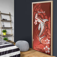 Personalized Hawaiian Maori Hammerhead Shark Door Cover Ulaula Plumeria - Polynesian Pride