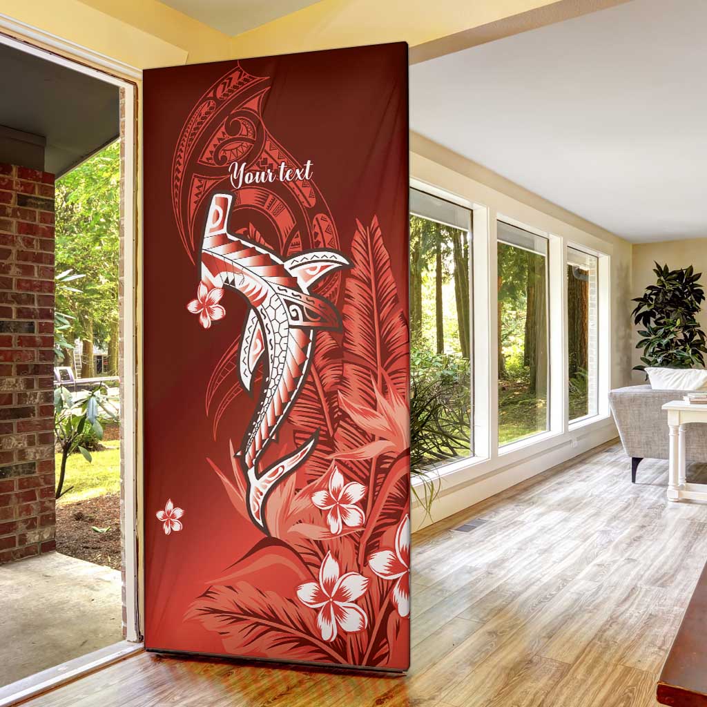 Personalized Hawaiian Maori Hammerhead Shark Door Cover Ulaula Plumeria - Polynesian Pride