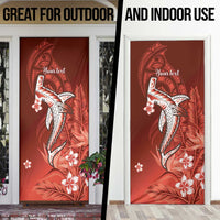 Personalized Hawaiian Maori Hammerhead Shark Door Cover Ulaula Plumeria - Polynesian Pride