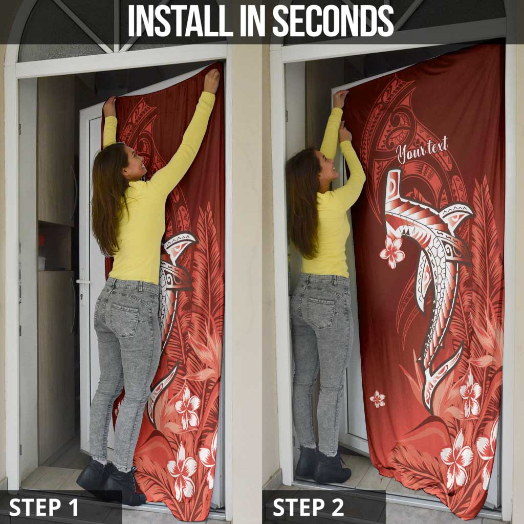 Personalized Hawaiian Maori Hammerhead Shark Door Cover Ulaula Plumeria - Polynesian Pride