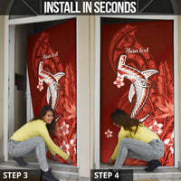 Personalized Hawaiian Maori Hammerhead Shark Door Cover Ulaula Plumeria - Polynesian Pride