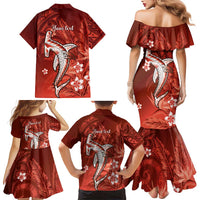 Personalized Hawaiian Maori Hammerhead Shark Family Matching Mermaid Dress and Hawaiian Shirt Ulaula Plumeria