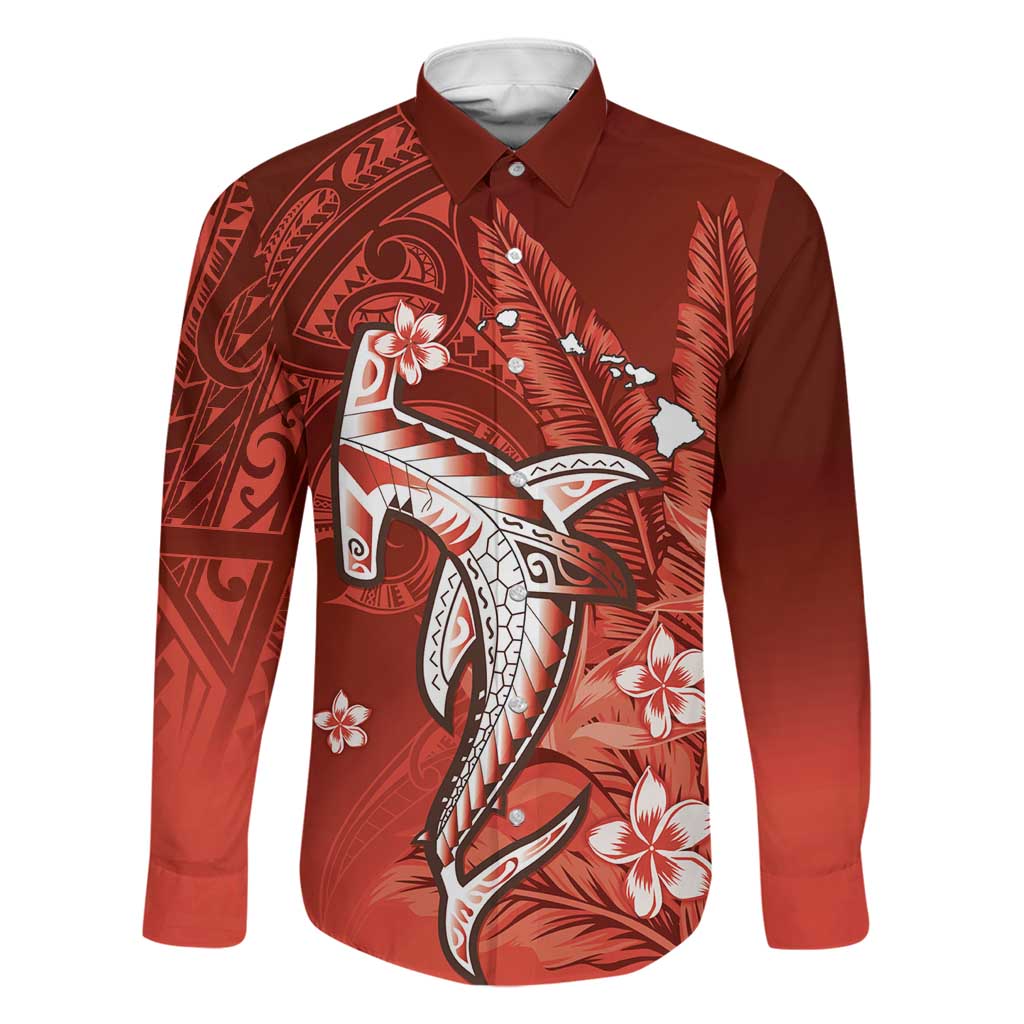Personalized Hawaiian Maori Hammerhead Shark Family Matching Off The Shoulder Long Sleeve Dress and Hawaiian Shirt Ulaula Plumeria