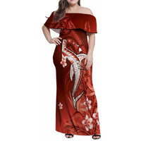 Personalized Hawaiian Maori Hammerhead Shark Family Matching Off Shoulder Maxi Dress and Hawaiian Shirt Ulaula Plumeria