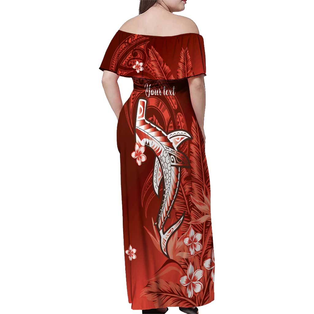 Personalized Hawaiian Maori Hammerhead Shark Family Matching Off Shoulder Maxi Dress and Hawaiian Shirt Ulaula Plumeria