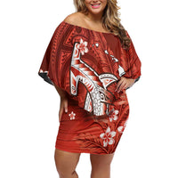 Personalized Hawaiian Maori Hammerhead Shark Family Matching Off Shoulder Short Dress and Hawaiian Shirt Ulaula Plumeria