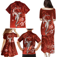 Personalized Hawaiian Maori Hammerhead Shark Family Matching Puletasi and Hawaiian Shirt Ulaula Plumeria