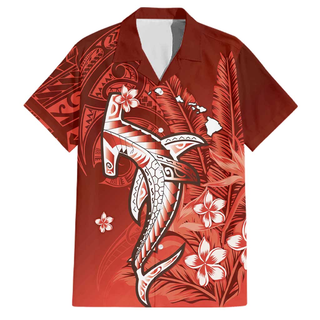 Personalized Hawaiian Maori Hammerhead Shark Family Matching Puletasi and Hawaiian Shirt Ulaula Plumeria