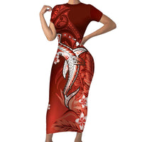 Personalized Hawaiian Maori Hammerhead Shark Family Matching Short Sleeve Bodycon Dress and Hawaiian Shirt Ulaula Plumeria