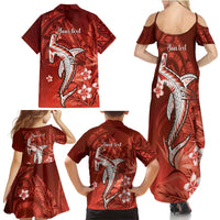 Personalized Hawaiian Maori Hammerhead Shark Family Matching Summer Maxi Dress and Hawaiian Shirt Ulaula Plumeria