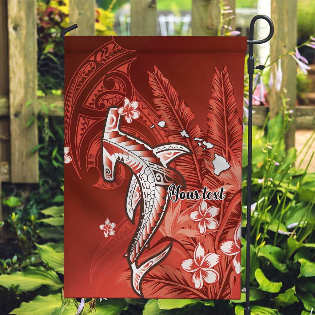 Personalized Hawaiian Maori Hammerhead Shark Garden Flag Ulaula Plumeria - Polynesian Pride