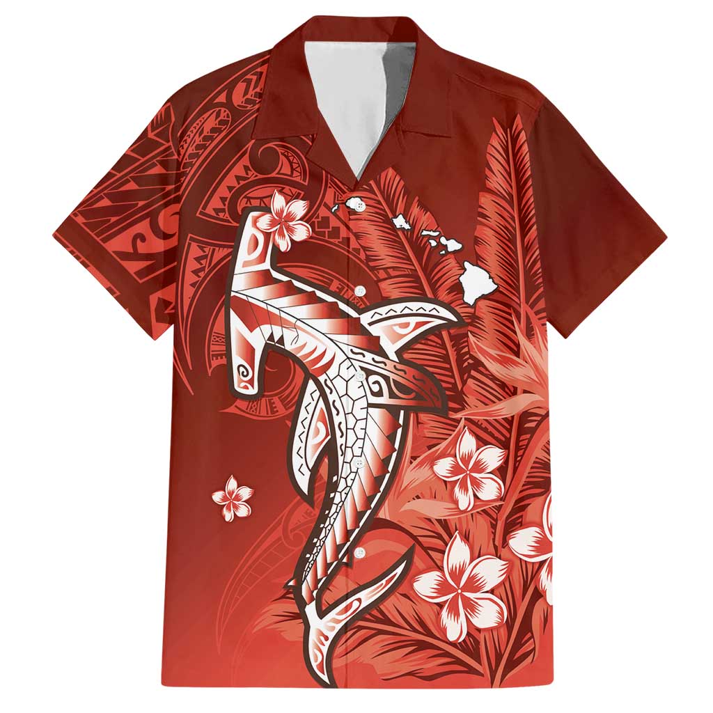 Personalized Hawaiian Maori Hammerhead Shark Hawaiian Shirt Ulaula Plumeria - Polynesian Pride