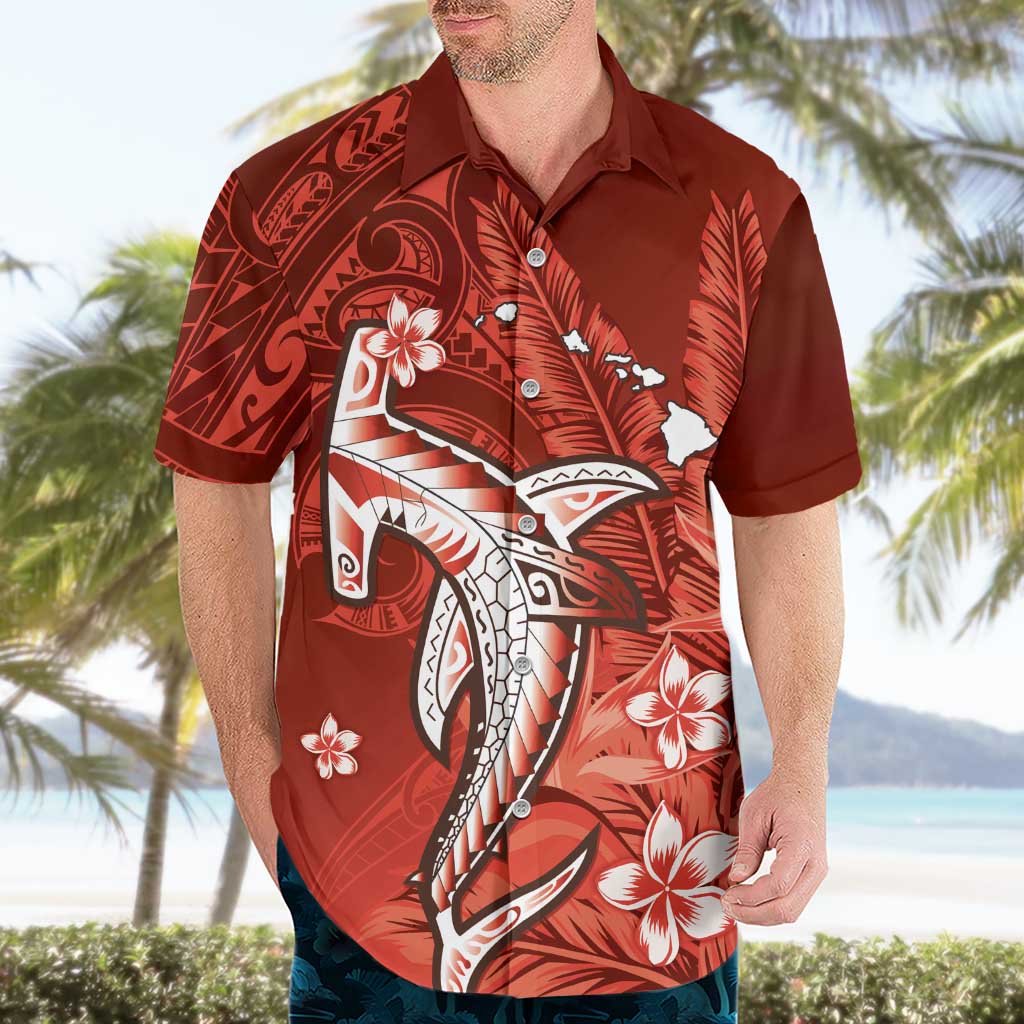 Personalized Hawaiian Maori Hammerhead Shark Hawaiian Shirt Ulaula Plumeria - Polynesian Pride