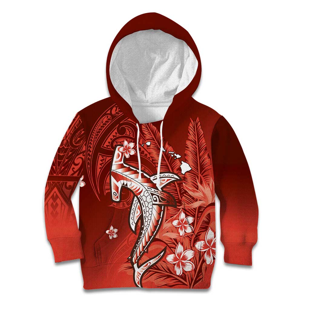 Personalized Hawaiian Maori Hammerhead Shark Kid Hoodie Ulaula Plumeria - Polynesian Pride