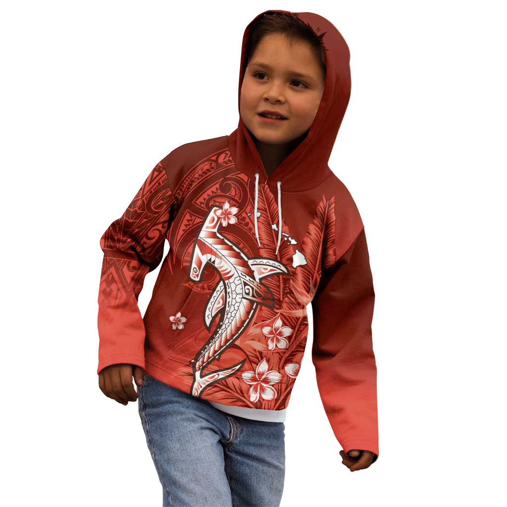 Personalized Hawaiian Maori Hammerhead Shark Kid Hoodie Ulaula Plumeria - Polynesian Pride