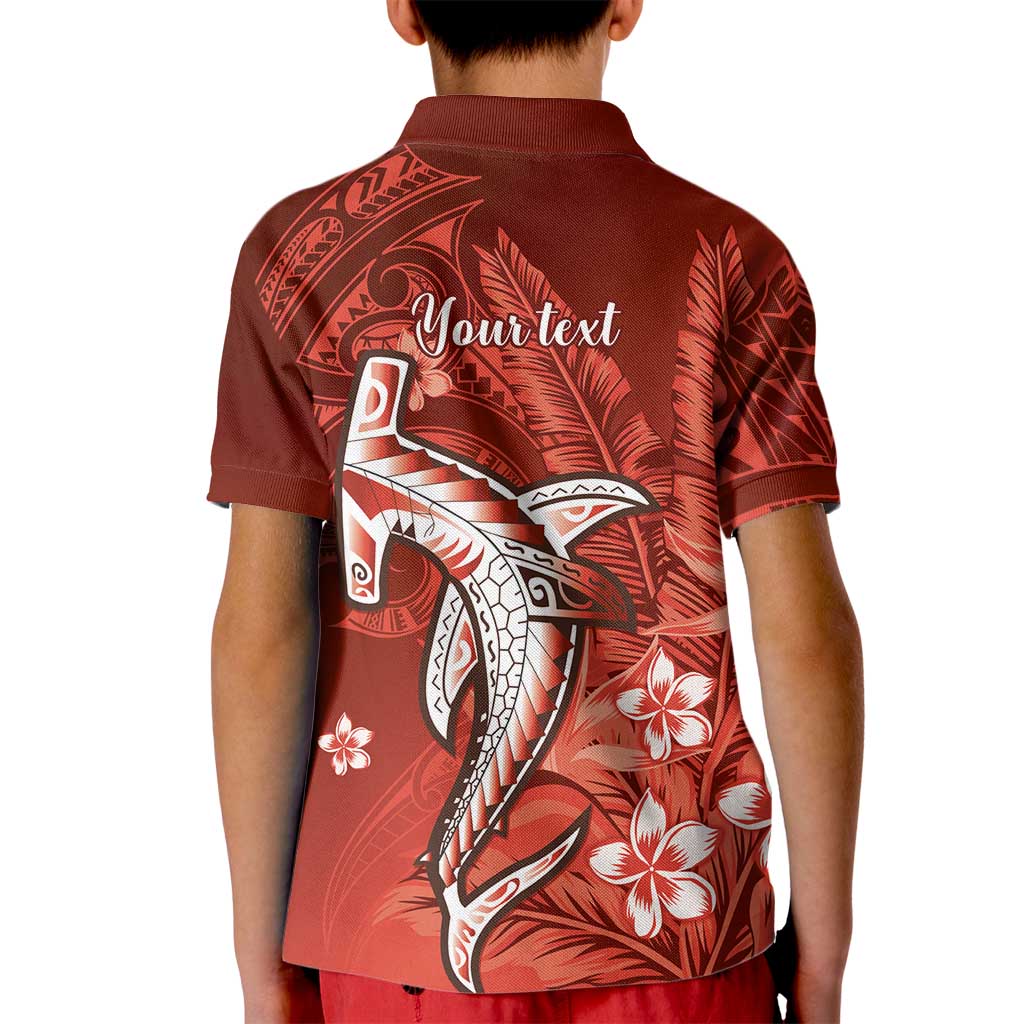 Personalized Hawaiian Maori Hammerhead Shark Kid Polo Shirt Ulaula Plumeria - Polynesian Pride