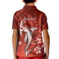 Personalized Hawaiian Maori Hammerhead Shark Kid Polo Shirt Ulaula Plumeria - Polynesian Pride