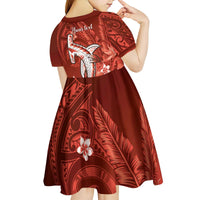 Personalized Hawaiian Maori Hammerhead Shark Kid Short Sleeve Dress Ulaula Plumeria - Polynesian Pride