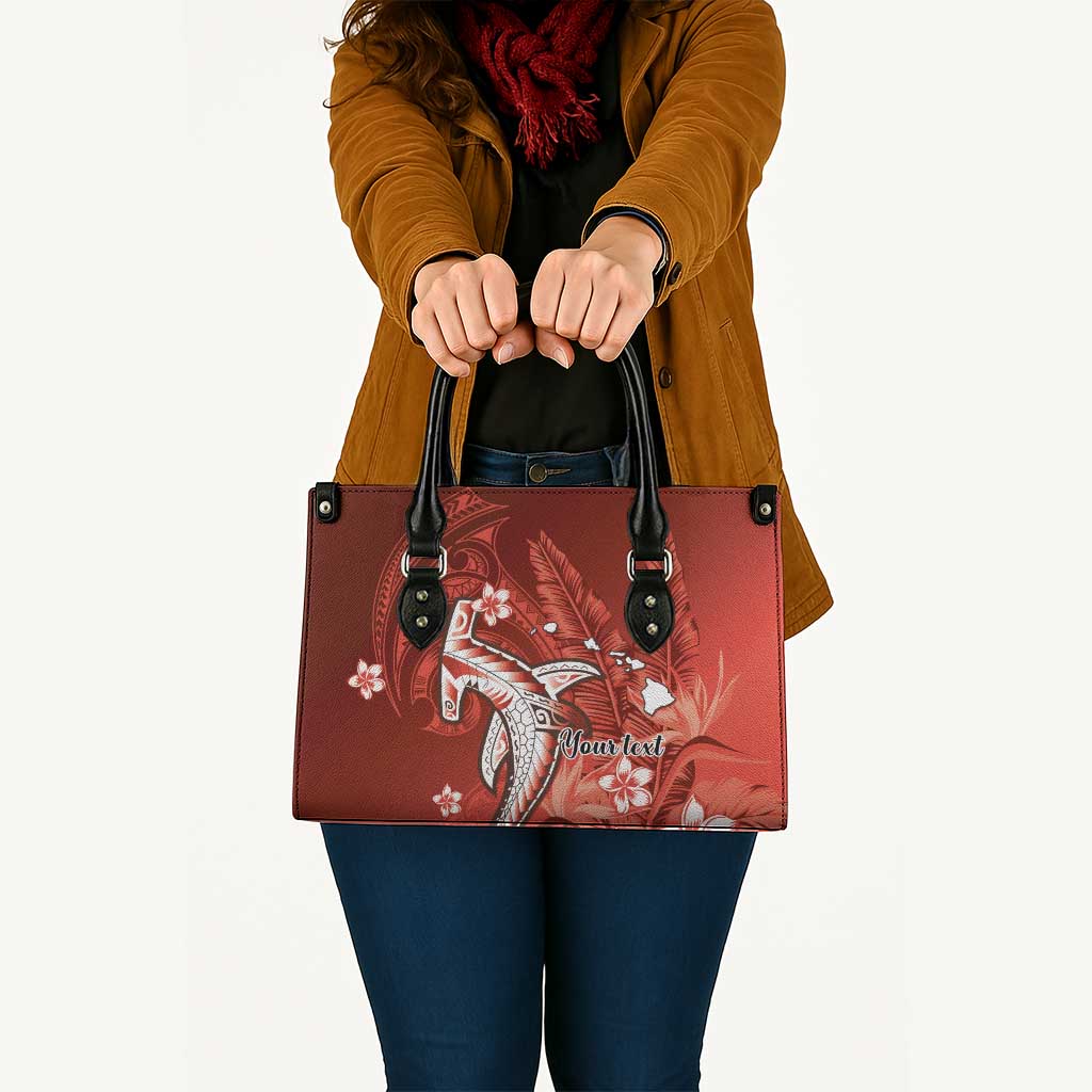 Personalized Hawaiian Maori Hammerhead Shark Leather Bag Ulaula Plumeria - Polynesian Pride