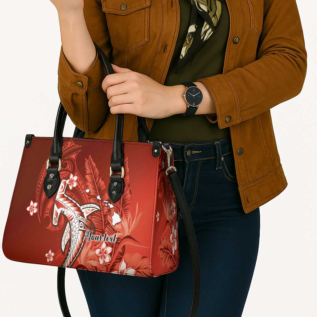 Personalized Hawaiian Maori Hammerhead Shark Leather Bag Ulaula Plumeria - Polynesian Pride