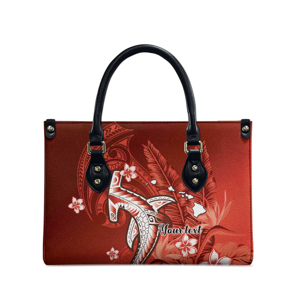 Personalized Hawaiian Maori Hammerhead Shark Leather Bag Ulaula Plumeria - Polynesian Pride
