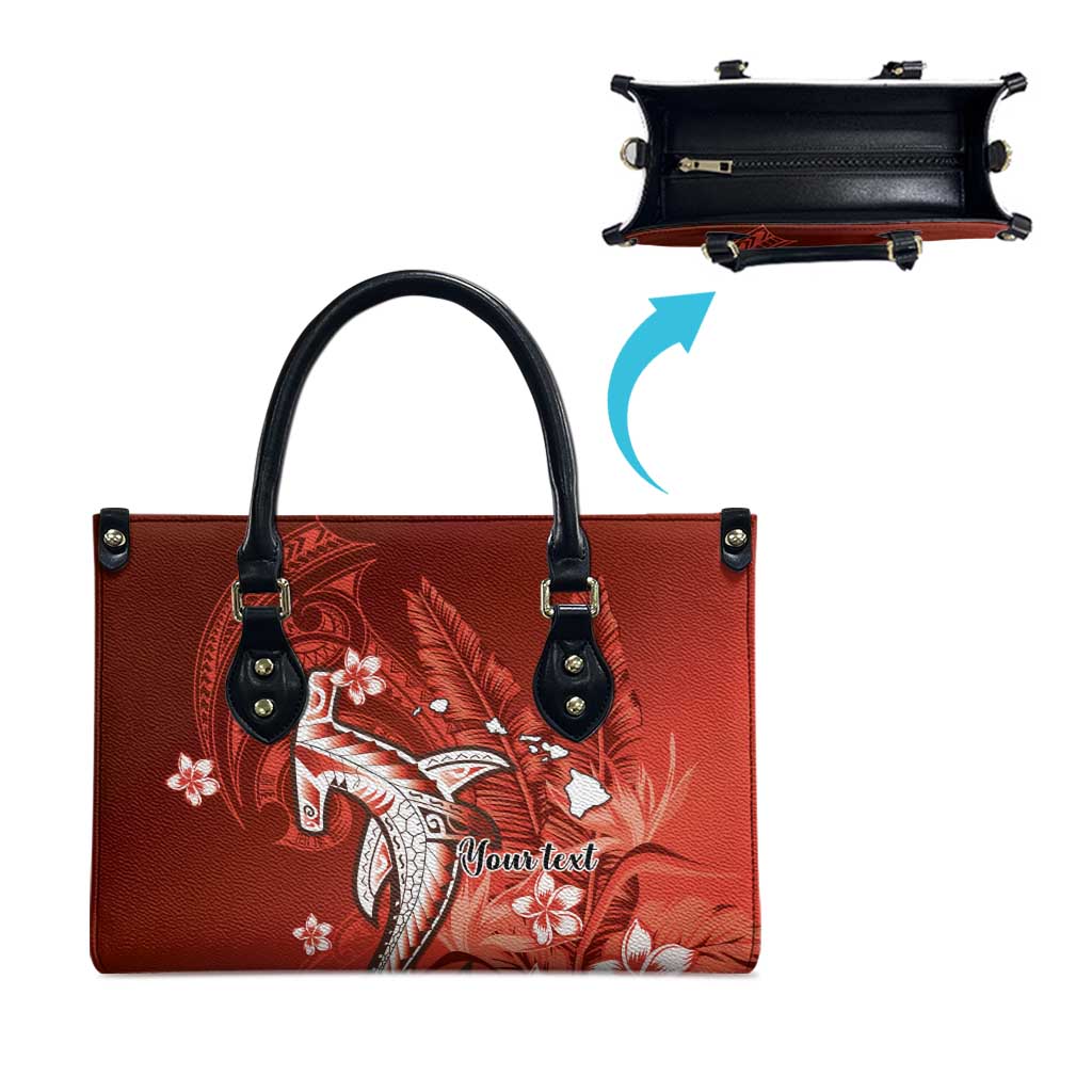 Personalized Hawaiian Maori Hammerhead Shark Leather Bag Ulaula Plumeria - Polynesian Pride