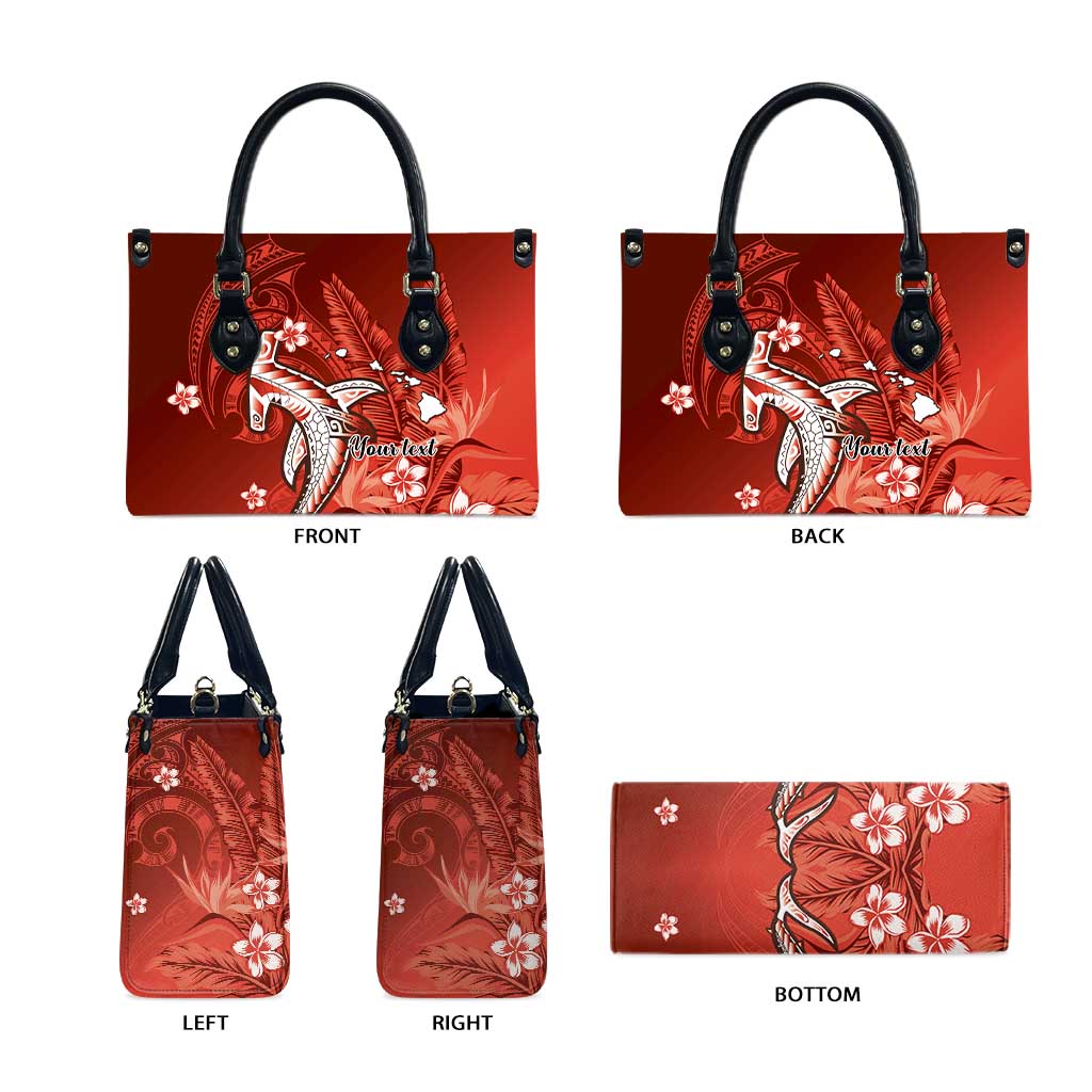Personalized Hawaiian Maori Hammerhead Shark Leather Bag Ulaula Plumeria - Polynesian Pride