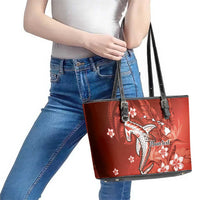 Personalized Hawaiian Maori Hammerhead Shark Leather Tote Bag Ulaula Plumeria - Polynesian Pride