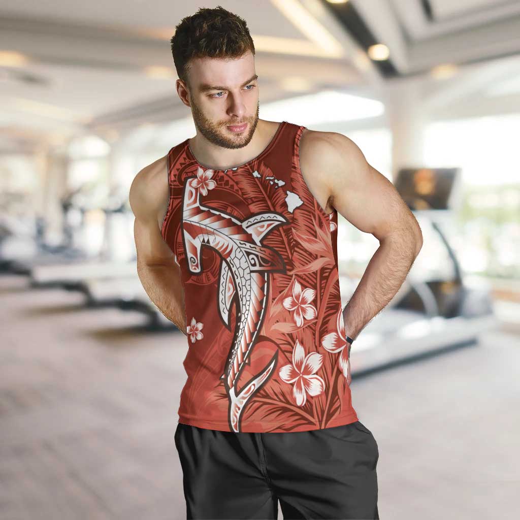 Personalized Hawaiian Maori Hammerhead Shark Men Tank Top Ulaula Plumeria - Polynesian Pride