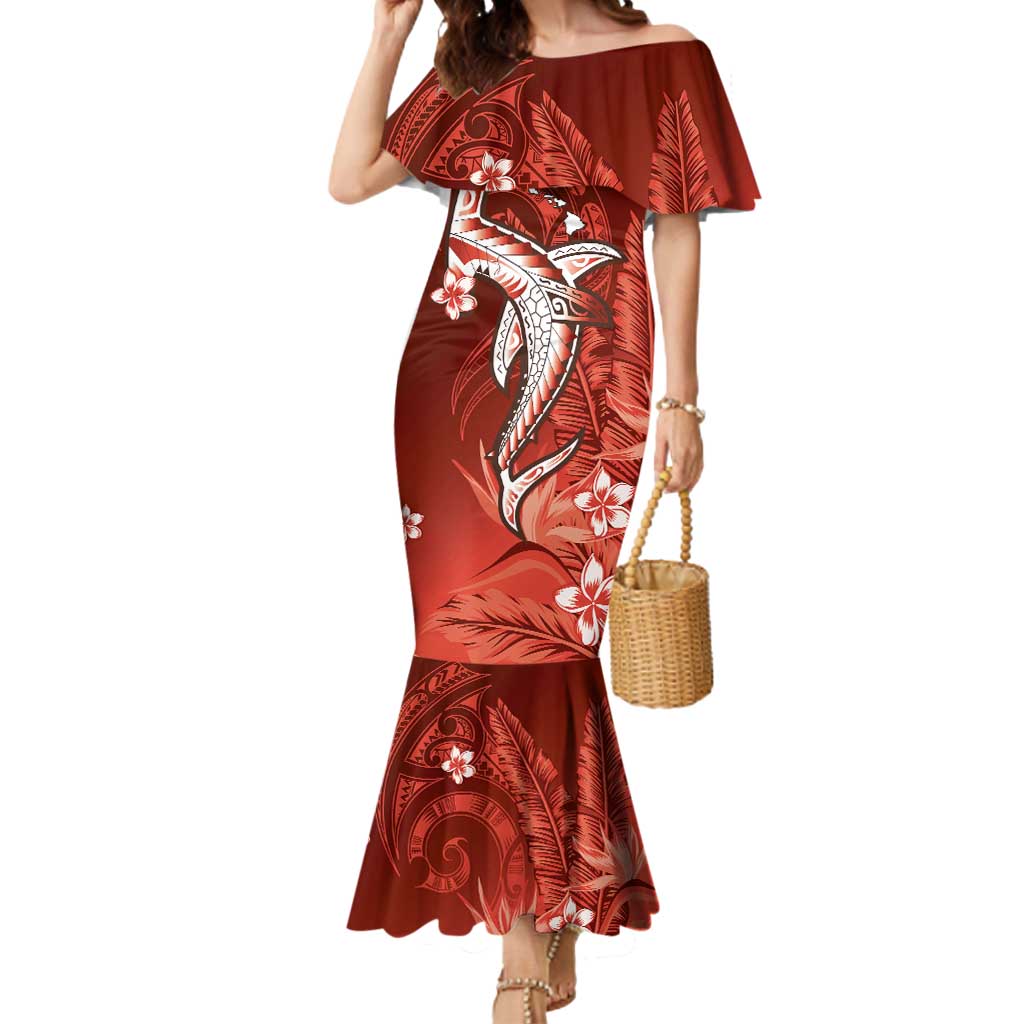 Personalized Hawaiian Maori Hammerhead Shark Mermaid Dress Ulaula Plumeria - Polynesian Pride