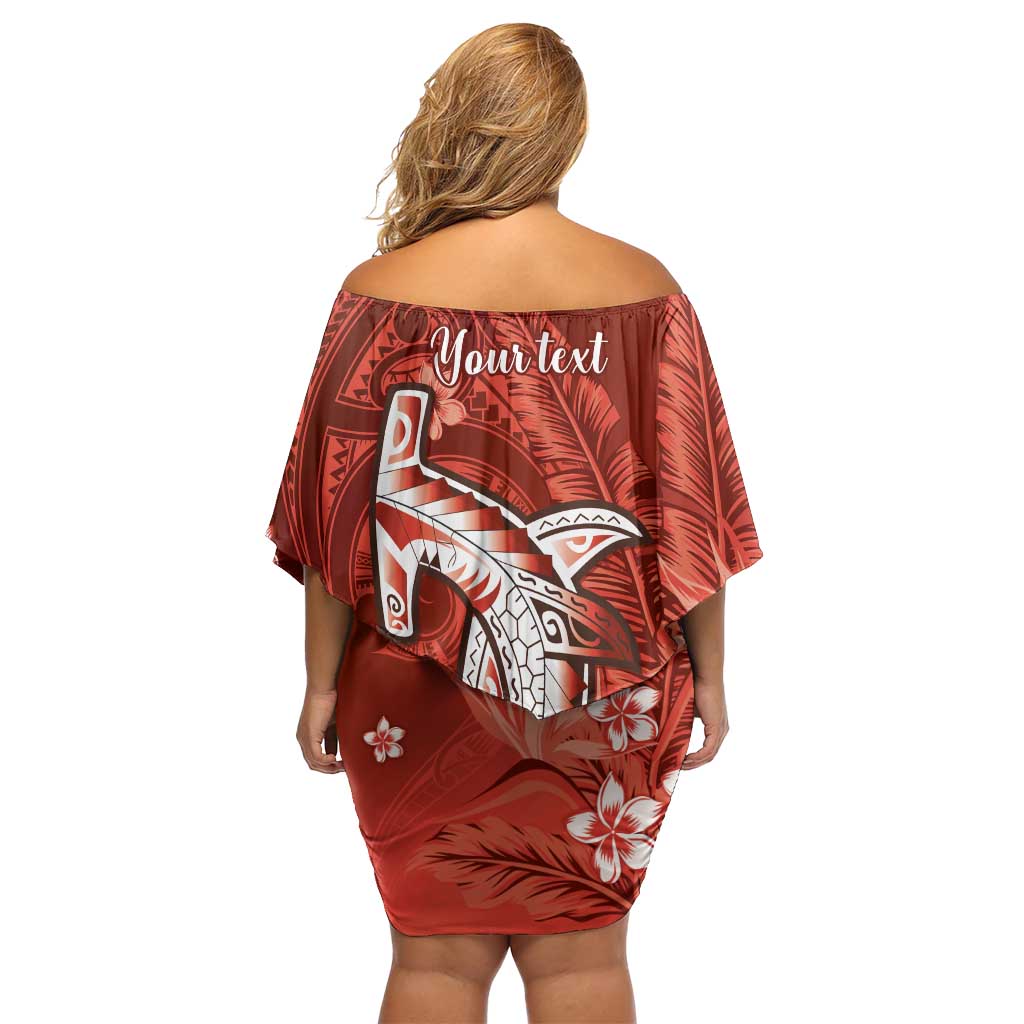 Personalized Hawaiian Maori Hammerhead Shark Off Shoulder Short Dress Ulaula Plumeria - Polynesian Pride