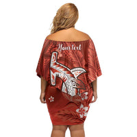 Personalized Hawaiian Maori Hammerhead Shark Off Shoulder Short Dress Ulaula Plumeria - Polynesian Pride