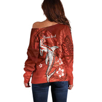Personalized Hawaiian Maori Hammerhead Shark Off Shoulder Sweater Ulaula Plumeria - Polynesian Pride