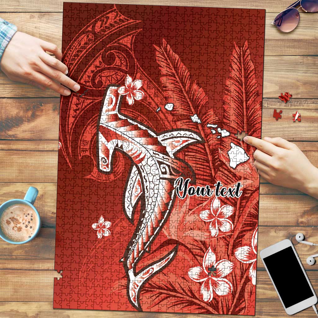 Personalized Hawaiian Maori Hammerhead Shark Puzzle Ulaula Plumeria LT9 Red - Polynesian Pride