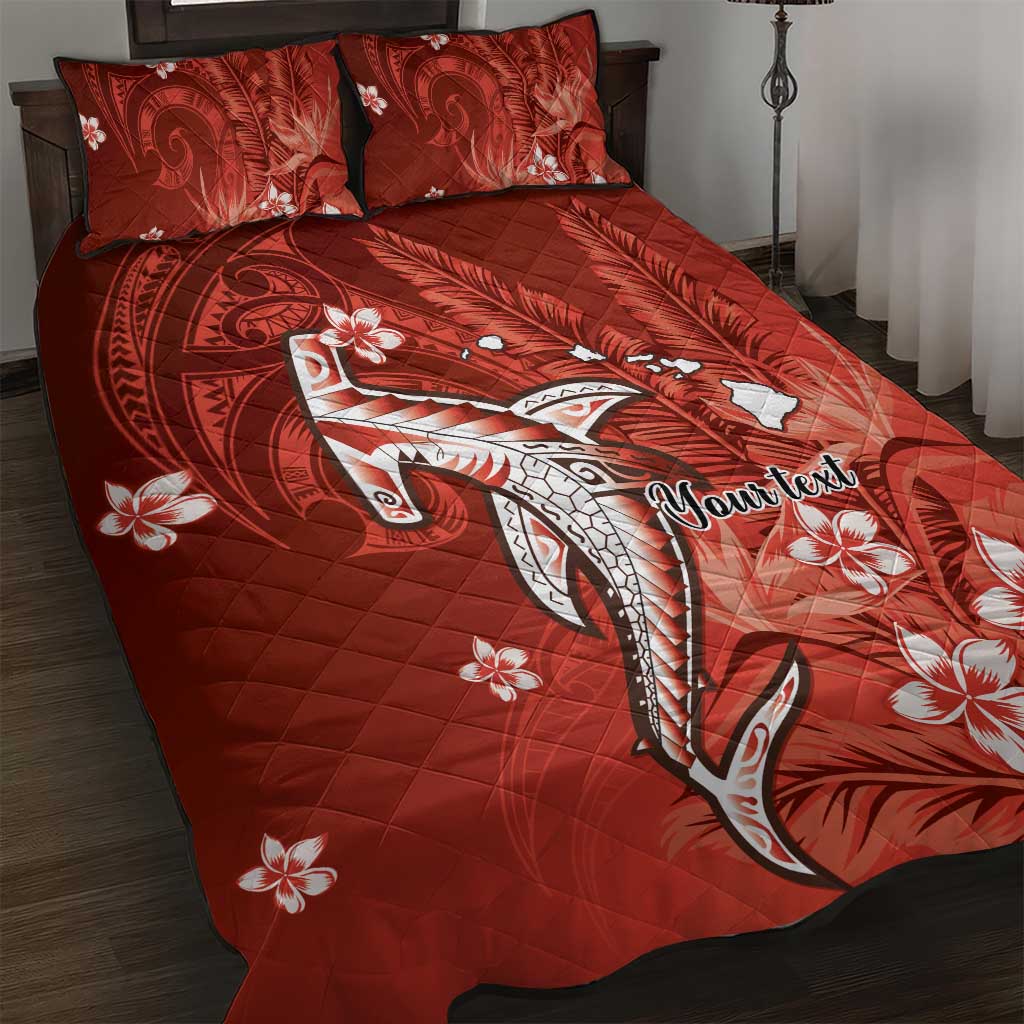 Personalized Hawaiian Maori Hammerhead Shark Quilt Bed Set Ulaula Plumeria - Polynesian Pride
