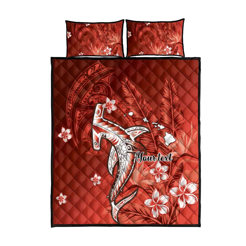 Personalized Hawaiian Maori Hammerhead Shark Quilt Bed Set Ulaula Plumeria - Polynesian Pride