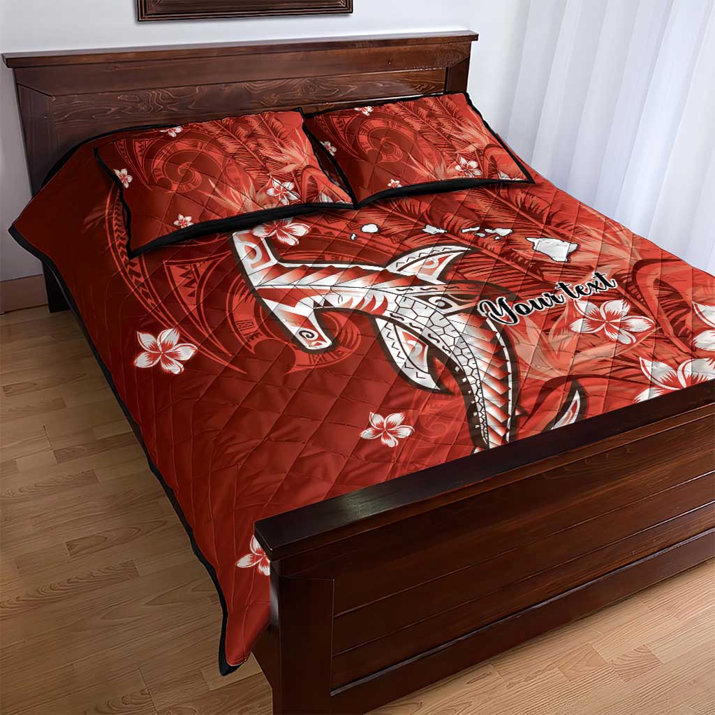 Personalized Hawaiian Maori Hammerhead Shark Quilt Bed Set Ulaula Plumeria - Polynesian Pride