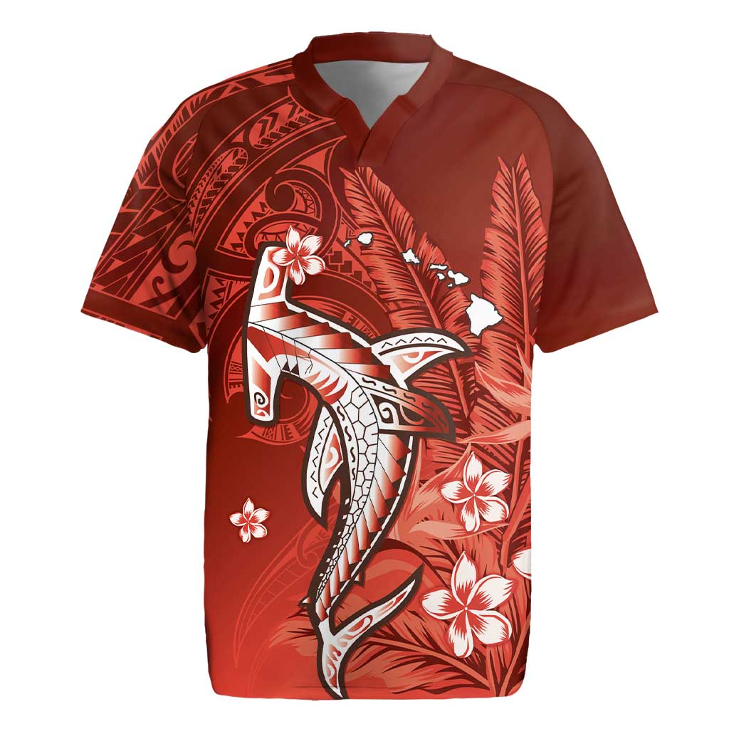 Personalized Hawaiian Maori Hammerhead Shark Rugby Jersey Ulaula Plumeria - Polynesian Pride