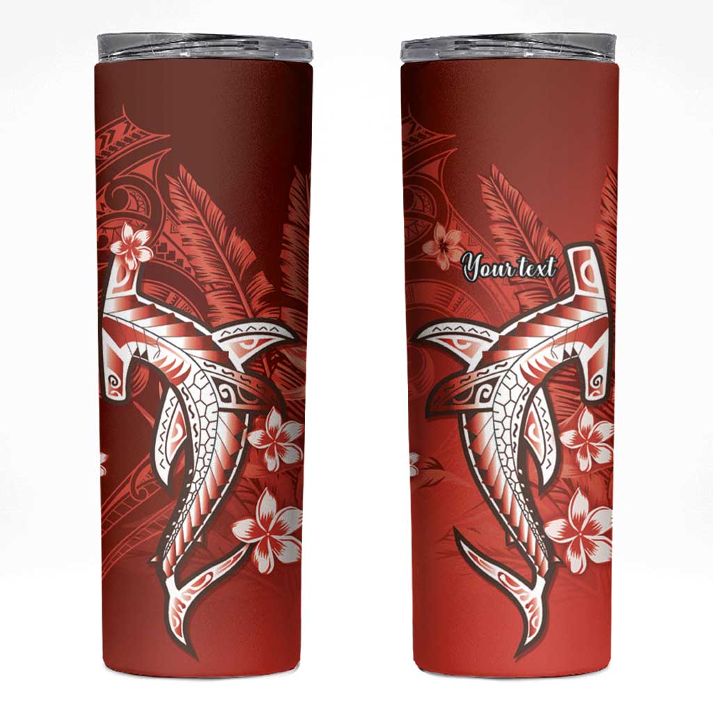 Personalized Hawaiian Maori Hammerhead Shark Skinny Tumbler Ulaula Plumeria LT9 Red - Polynesian Pride