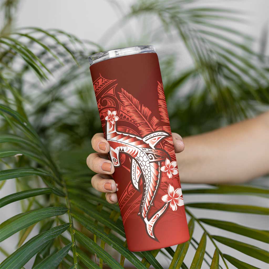 Personalized Hawaiian Maori Hammerhead Shark Skinny Tumbler Ulaula Plumeria LT9 - Polynesian Pride
