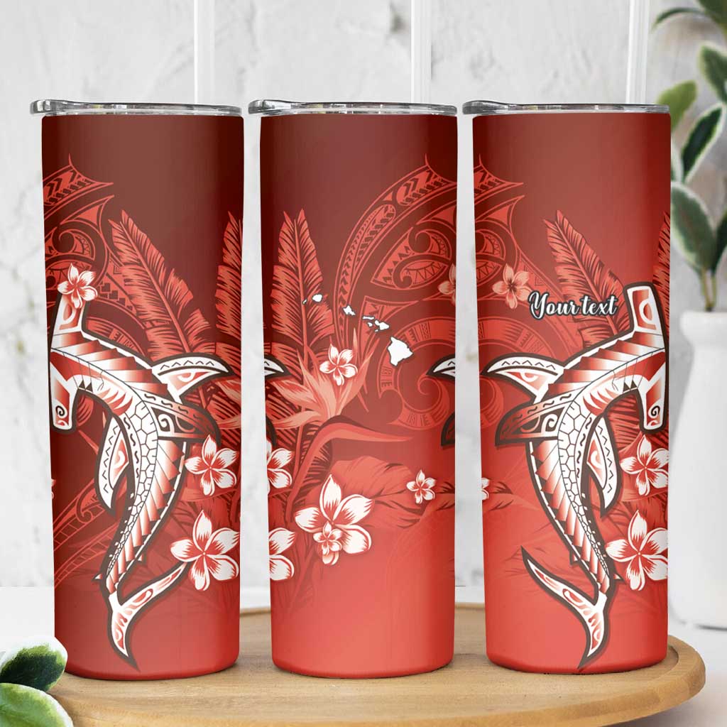 Personalized Hawaiian Maori Hammerhead Shark Skinny Tumbler Ulaula Plumeria LT9 - Polynesian Pride