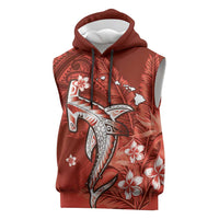 Personalized Hawaiian Maori Hammerhead Shark Sleeveless Hoodie Ulaula Plumeria LT9 Red - Polynesian Pride
