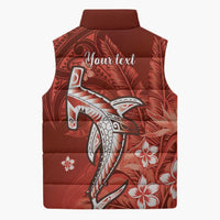Personalized Hawaiian Maori Hammerhead Shark Sleeveless Puffer Jacket Ulaula Plumeria - Polynesian Pride