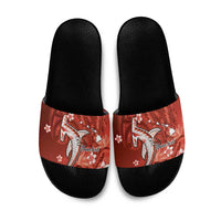 Personalized Hawaiian Maori Hammerhead Shark Slide Sandals Ulaula Plumeria - Polynesian Pride