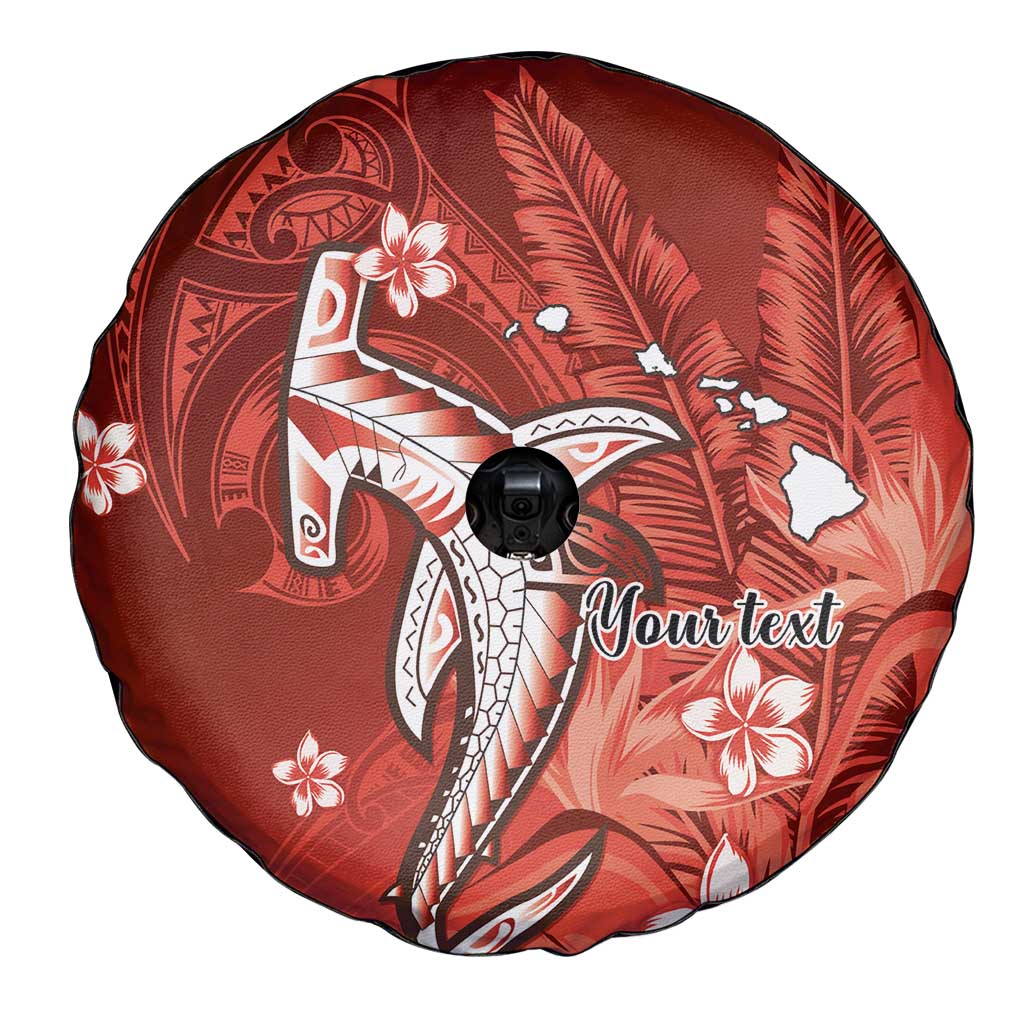 Personalized Hawaiian Maori Hammerhead Shark Spare Tire Cover Ulaula Plumeria - Polynesian Pride