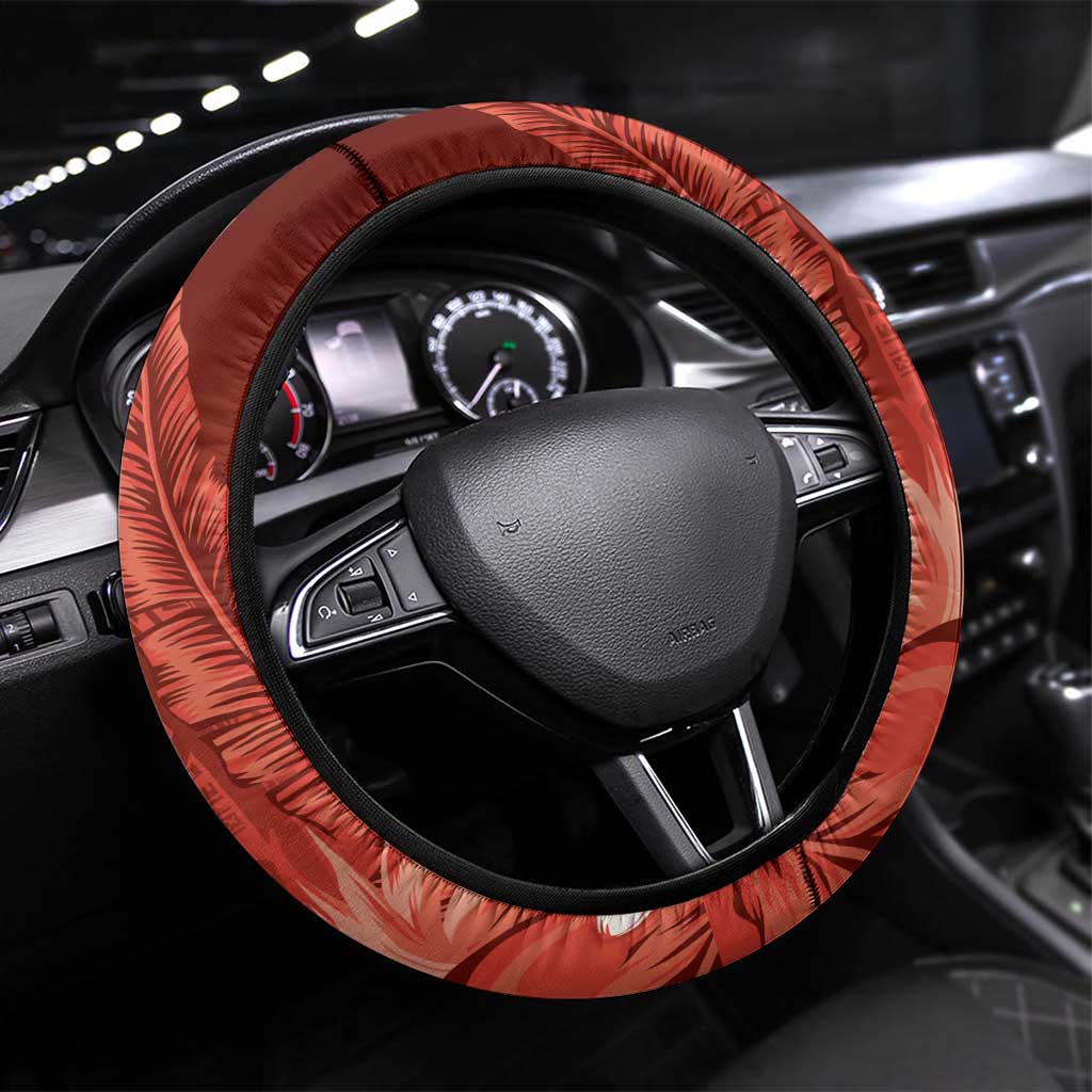 Hawaiian Maori Hammerhead Shark Steering Wheel Cover Ulaula Plumeria LT9 Universal Fit Red - Polynesian Pride