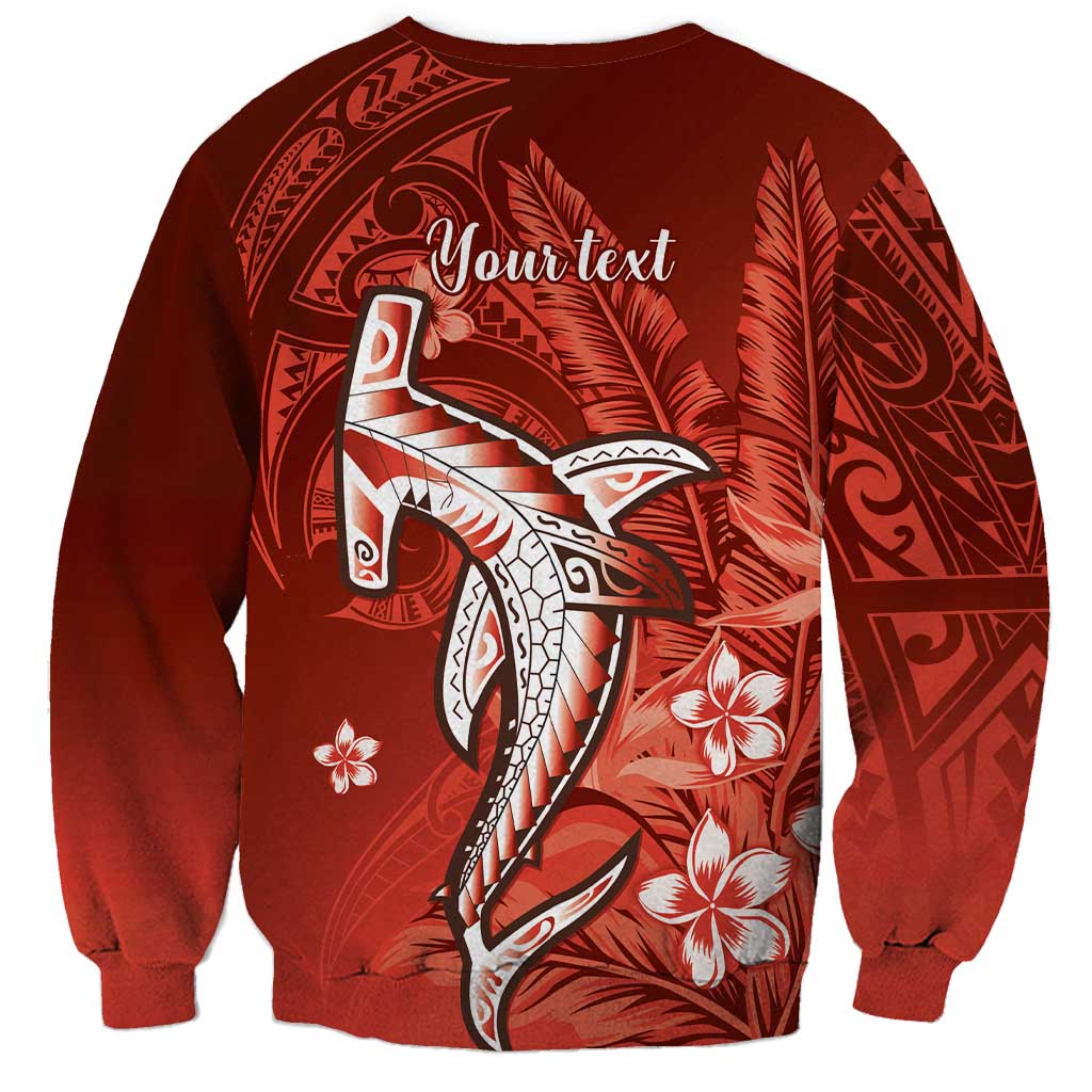 Personalized Hawaiian Maori Hammerhead Shark Sweatshirt Ulaula Plumeria - Polynesian Pride